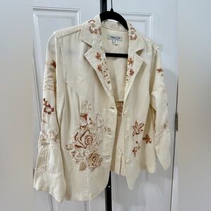 Coldwater Creek Cream Embroidered Floral Jacket